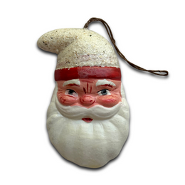 Nostalgic Papier-Mâché Santa Face with White Hat Ornament