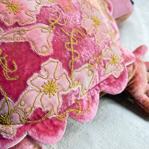 Azura Embroidered Small Silk Velvet Turtle in Shaded Light Rouge