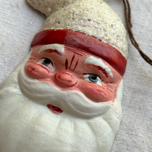 Nostalgic Papier-Mâché Santa Face with White Hat Ornament