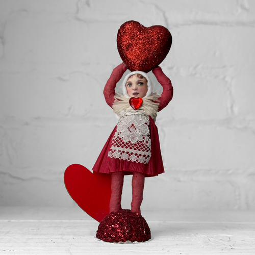 Spun Cotton Pink Valentine's Day Girl with Red Hearts #15