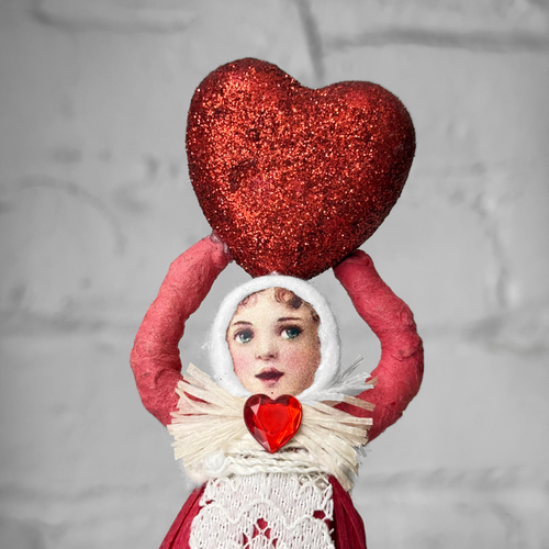 Spun Cotton Pink Valentine's Day Girl with Red Hearts #15