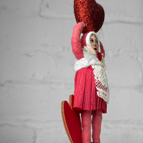 Spun Cotton Pink Valentine's Day Girl with Red Hearts #15