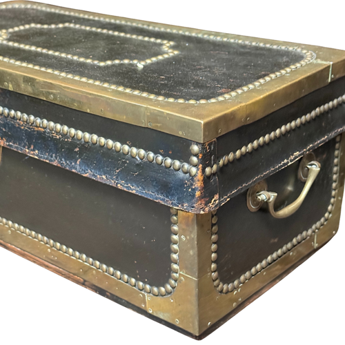 Small 19th-century China Trade Leather Camphor Chest with Gilt Silver Paper Lining (#1)