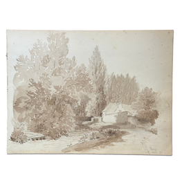 19th Century French Monochromatic Watercolor Painting by Alphonse Baril (#16)