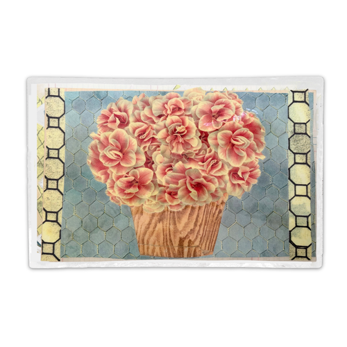 One-of-a-Kind Collaged Potted Bouquet of Pink Flowers Mat (#16)