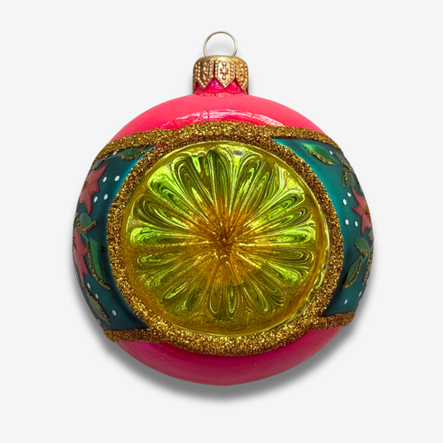 Vivid Pink Reflector Ornament with Floral Design