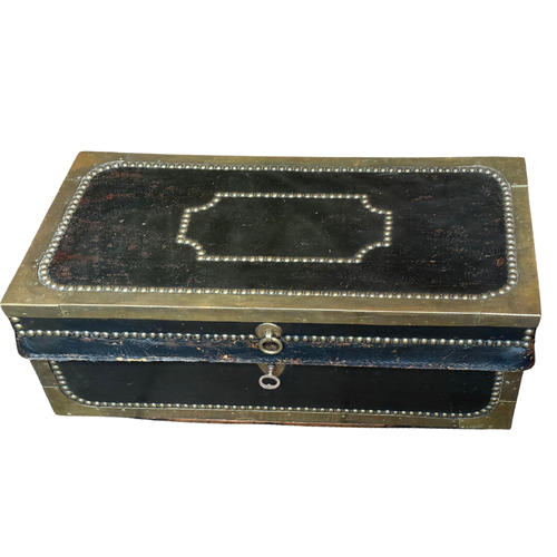 Small 19th-century China Trade Leather Camphor Chest with Gilt Silver Paper Lining (#1)