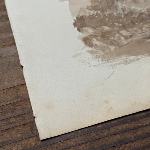 19th Century French Monochromatic Watercolor Painting by Alphonse Baril (#90)