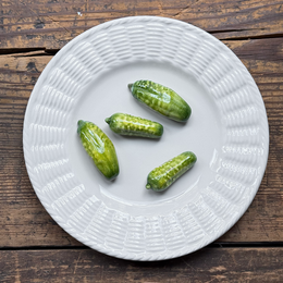 Trompe L'oeil Cornichons Plate with Basket-Weave Rim