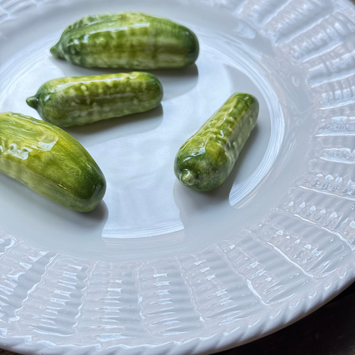 Trompe L'oeil Cornichons Plate with Basket-Weave Rim