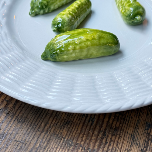 Trompe L'oeil Cornichons Plate with Basket-Weave Rim