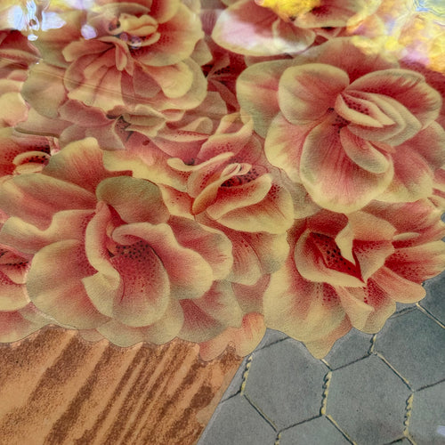 One-of-a-Kind Collaged Potted Bouquet of Pink Flowers Mat (#16)