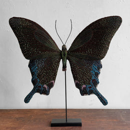 Hand-Beaded Peacock Swallowtail Butterfly on Stand by Trovelore