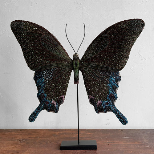 Hand-Beaded Peacock Swallowtail Butterfly on Stand by Trovelore