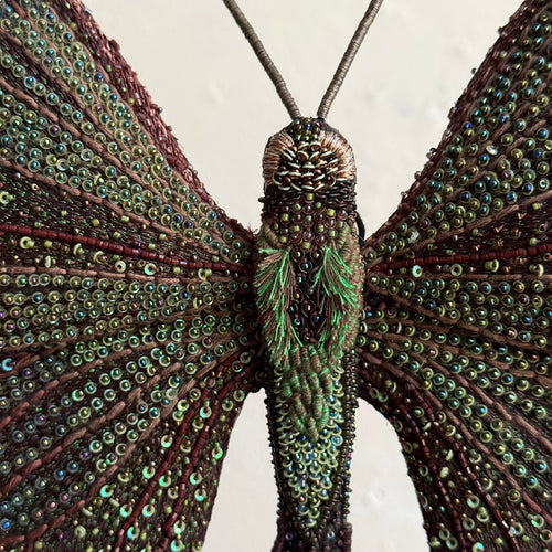 Hand-Beaded Peacock Swallowtail Butterfly on Stand by Trovelore