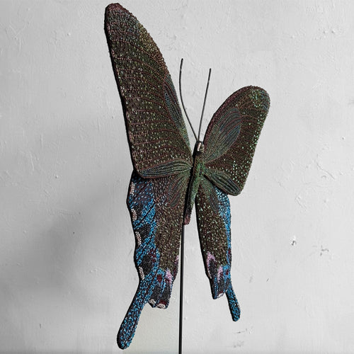 Hand-Beaded Peacock Swallowtail Butterfly on Stand by Trovelore