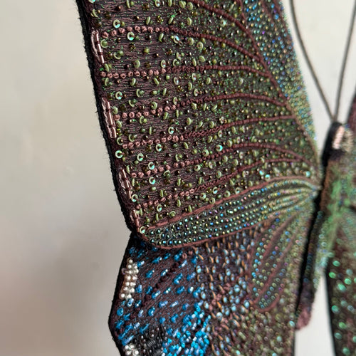 Hand-Beaded Peacock Swallowtail Butterfly on Stand by Trovelore