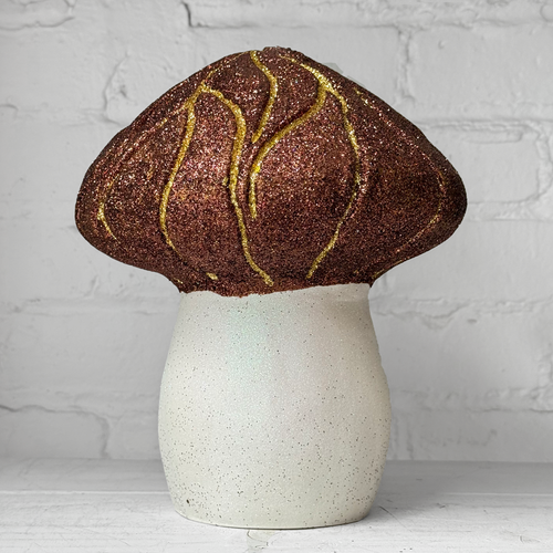 Grooved Glitter Mushroom in Brown & Gold
