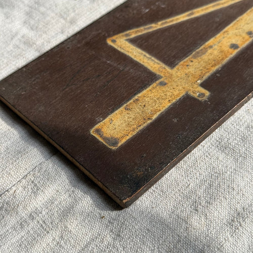19th-century Hand-Painted Number "4" Wood Tile