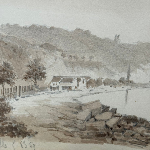 19th Century French Monochromatic Watercolor Painting by Alphonse Baril (#89)