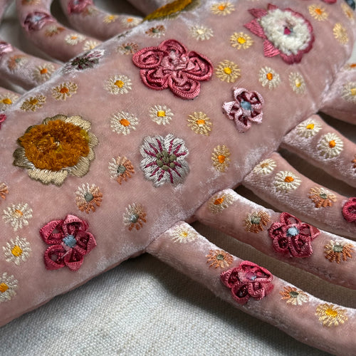 Beauty Embroidered Silk Velvet Lobster in Old Rose