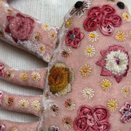 Beauty Embroidered Silk Velvet Lobster in Old Rose