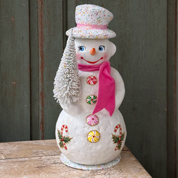 XL Papier-Mâché Snowman with Candy Canes