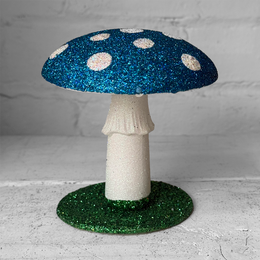 Small Glitter Mushroom in Teal with White Dots