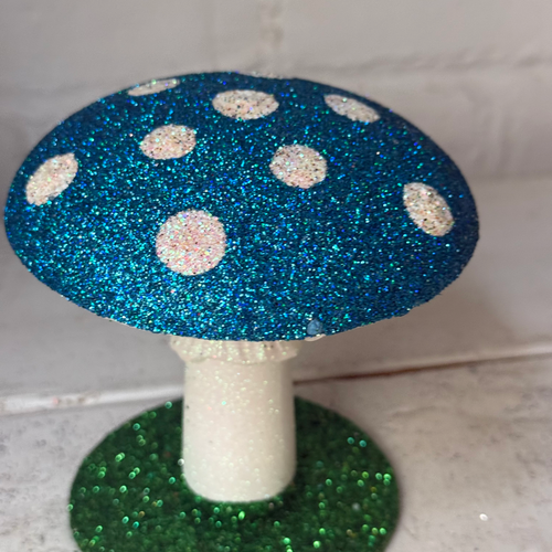 Small Glitter Mushroom in Teal with White Dots