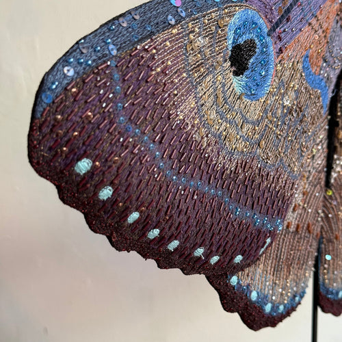 Hand-Beaded Giant Silk Moth on Stand by Trovelore