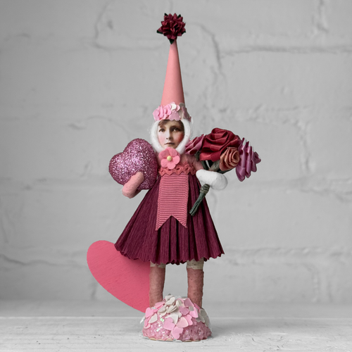 Spun Cotton Pink Valentine's Day Purple Girl with Hearts and Roses #17