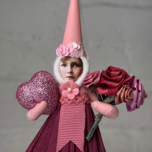 Spun Cotton Pink Valentine's Day Purple Girl with Hearts and Roses #17