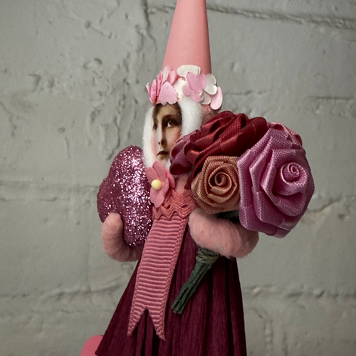 Spun Cotton Pink Valentine's Day Purple Girl with Hearts and Roses #17