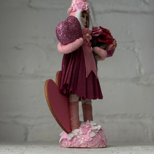 Spun Cotton Pink Valentine's Day Purple Girl with Hearts and Roses #17