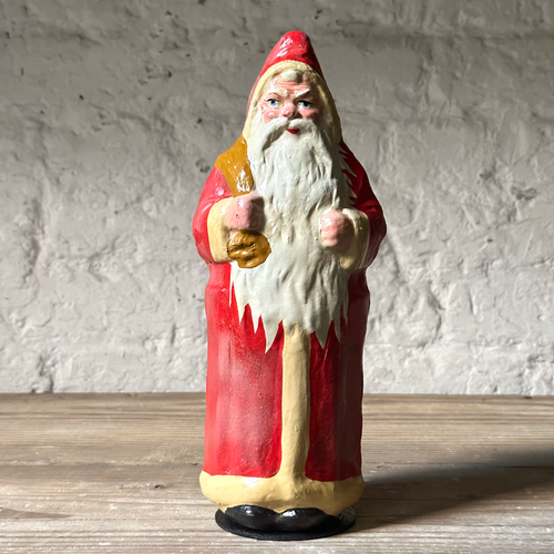 Nostalgic Papier-Mâché Santa in Red with Long Beard