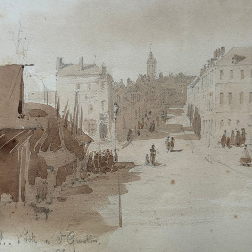 19th Century French Monochromatic Watercolor Painting by Alphonse Baril (#12)