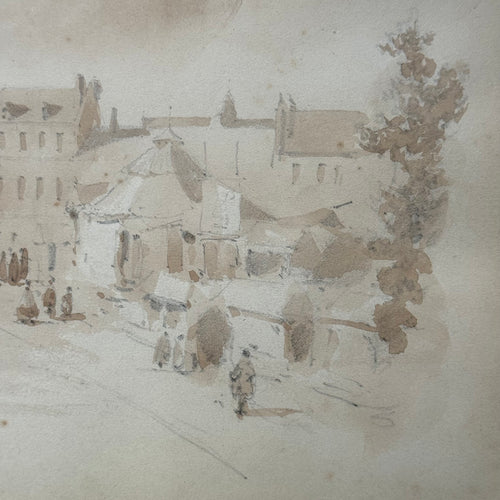 19th Century French Monochromatic Watercolor Painting by Alphonse Baril (#12)