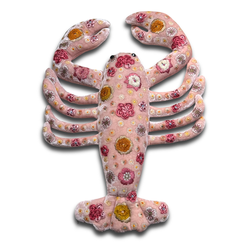Beauty Embroidered Silk Velvet Lobster in Old Rose