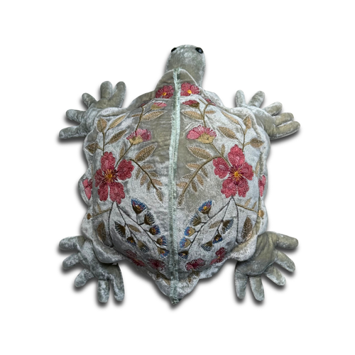 Megan Embroidered Small Silk Velvet Turtle in Aquamarine