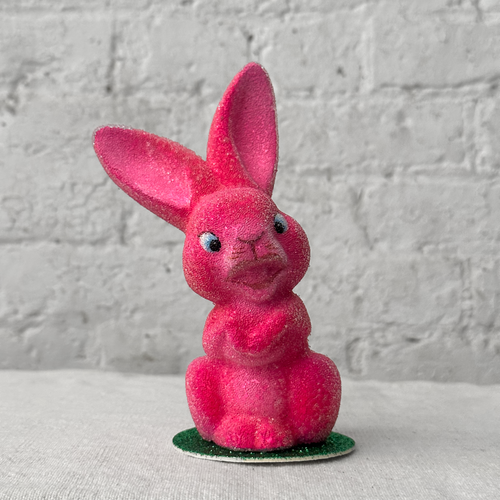 Ino Schaller Papier Mâché Beaded Pink Bunny with Big Teeth