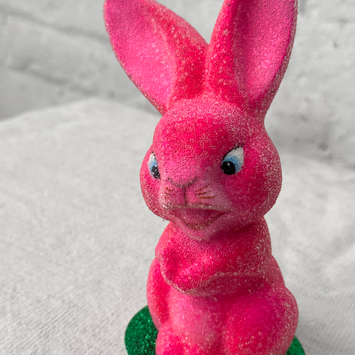 Ino Schaller Papier Mâché Beaded Pink Bunny with Big Teeth