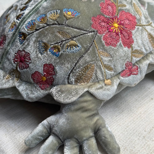 Megan Embroidered Small Silk Velvet Turtle in Aquamarine