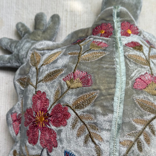 Megan Embroidered Small Silk Velvet Turtle in Aquamarine