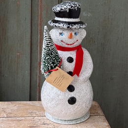XL Papier-Mâché Glitter Snowman with Scarf