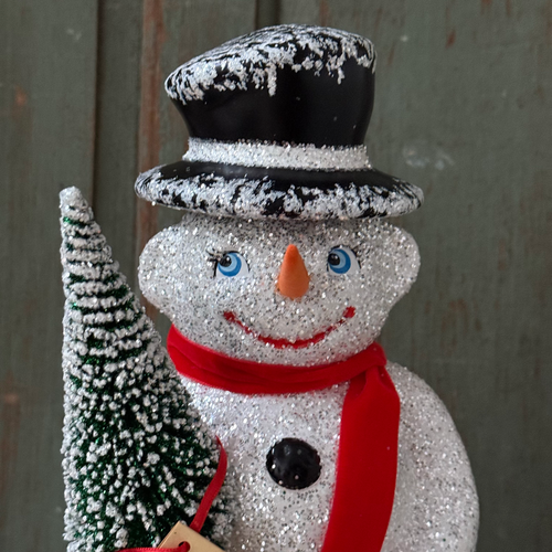 XL Papier-Mâché Glitter Snowman with Scarf
