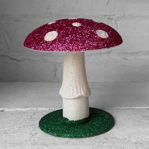 Small Glitter Mushroom in Pink with White Dots
