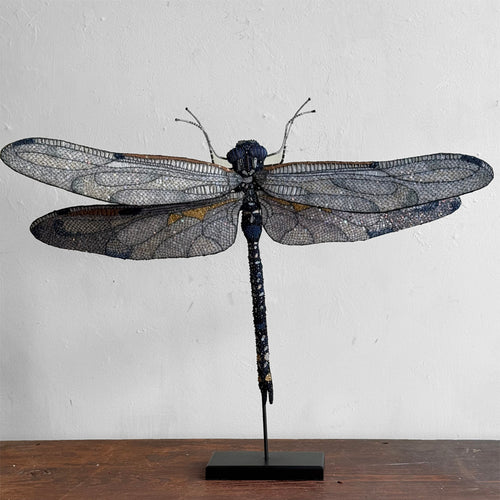 Hand-Beaded Blue Dragonfly on Stand by Trovelore