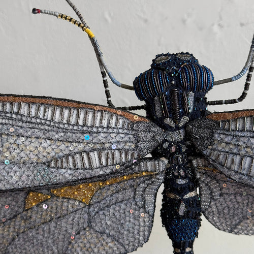 Hand-Beaded Blue Dragonfly on Stand by Trovelore