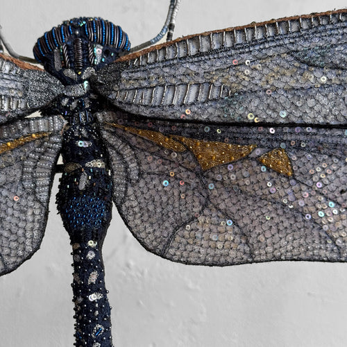 Hand-Beaded Blue Dragonfly on Stand by Trovelore