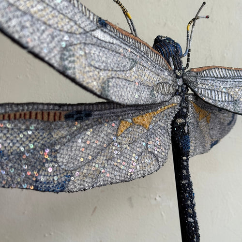 Hand-Beaded Blue Dragonfly on Stand by Trovelore